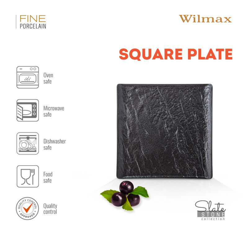 Talerz kwadratowy czarny matowy porcelanowy 17x17 cm WL-661105/A
