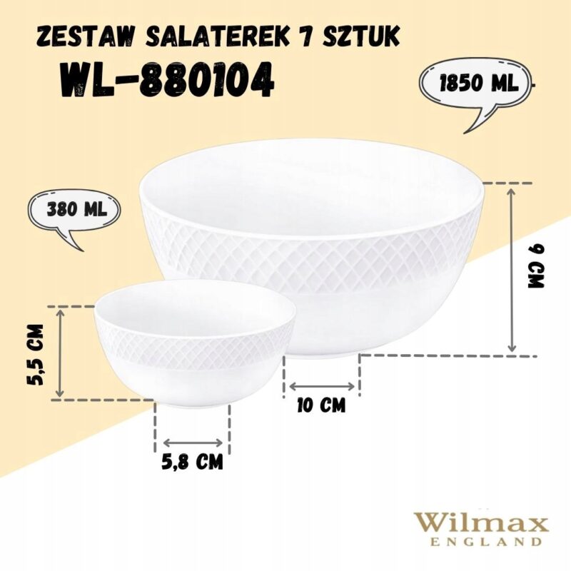 Salaterka biała porcelanowa zestaw 7 sztuk WL-880104/7C
