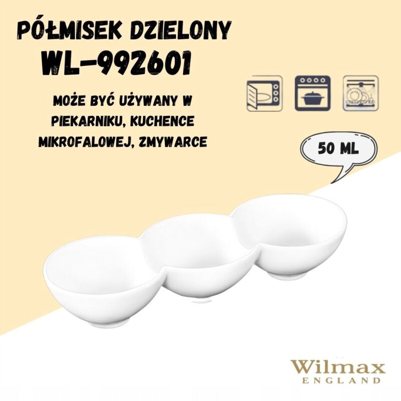 Półmisek dzielony 26x9.5x5 cm biały porcelanowy WL-992601/A