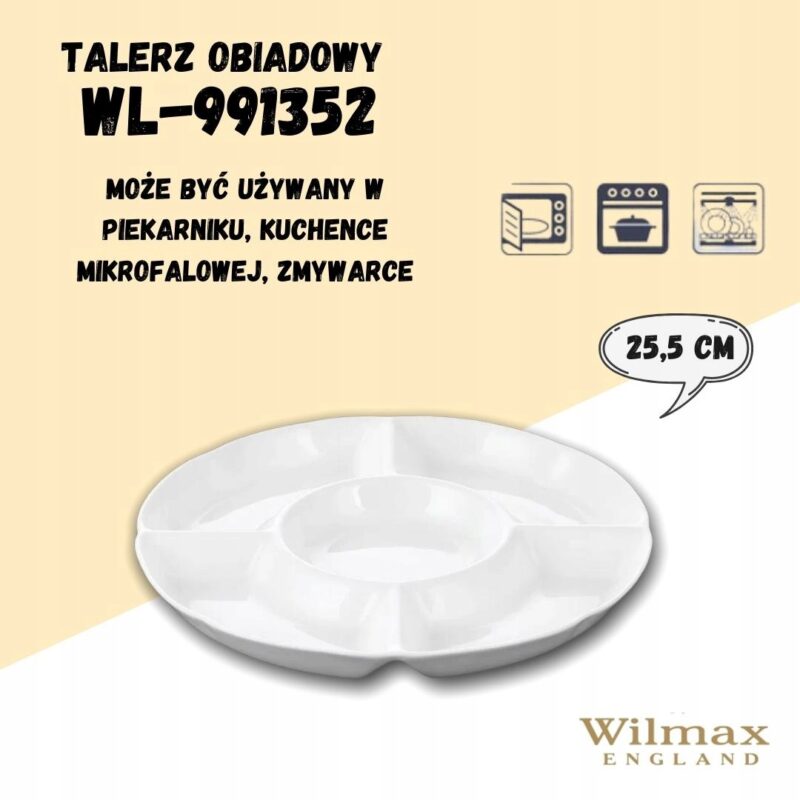 Półmisek dzielony 25,5 cm biały porcelanowy WL-992019/A