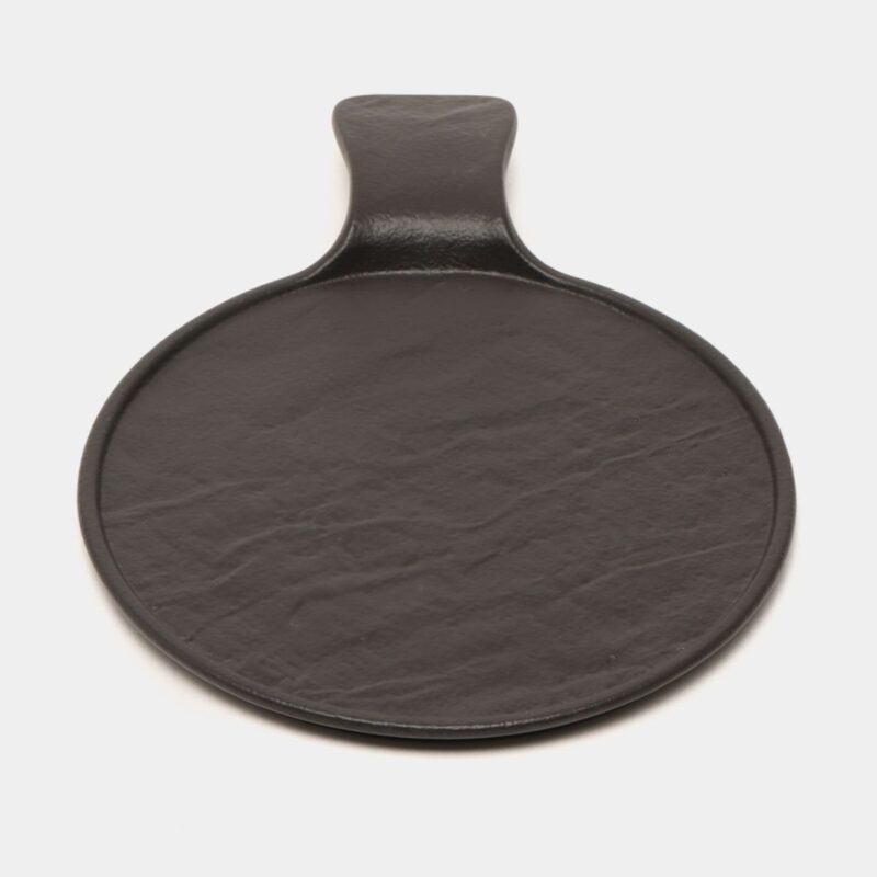 Talerz do serwowania z uchwytem czarny matowy porcelanowy 30.5x21.5 cm WL-661137/A
