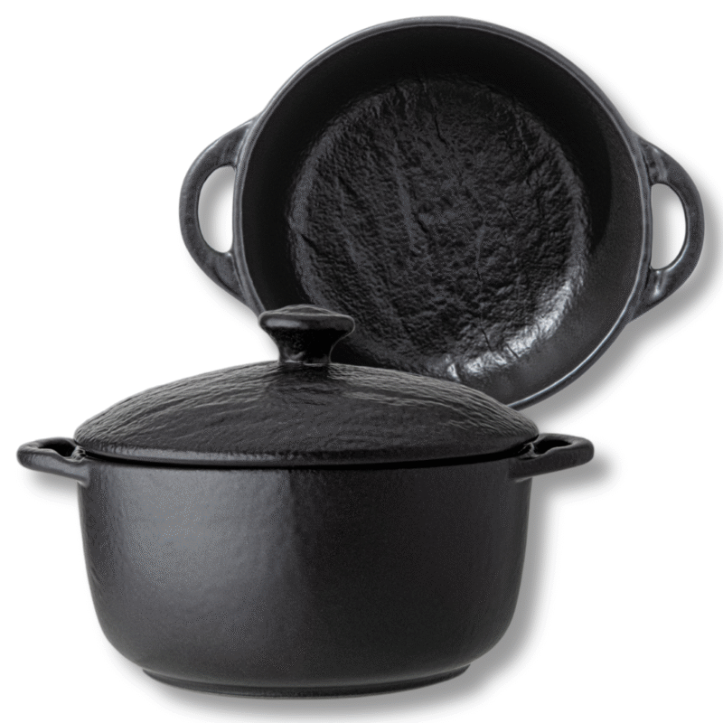 Kociołek z pokrywką czarny matowy porcelanowy 18x11 cm 600 ml WL-661140/A