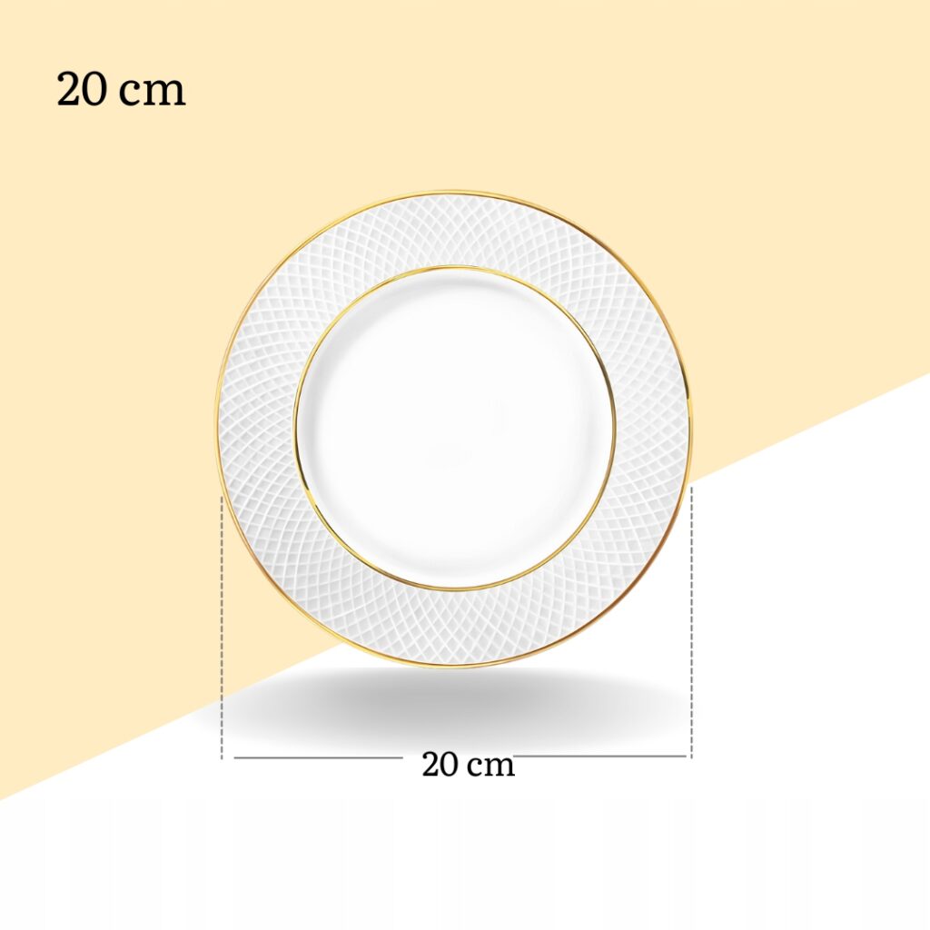 Talerz deserowy biały porcelanowy ze złotym rantem 20 cm WL-880102102/A