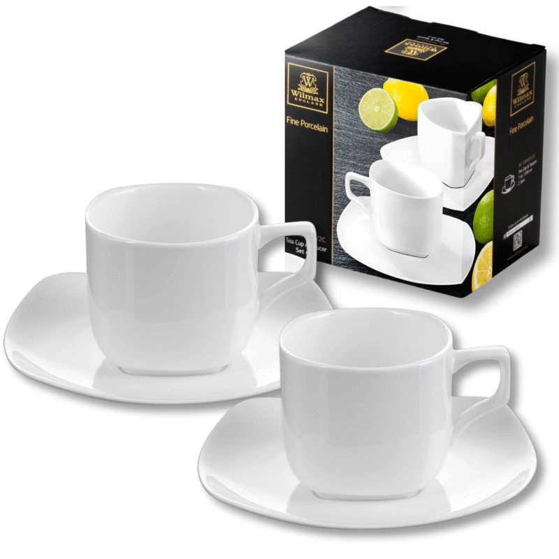 Filiżanka 200 ml do herbaty i spodek zestaw 2 sztuki biały porcelanowa WL-993003/2C