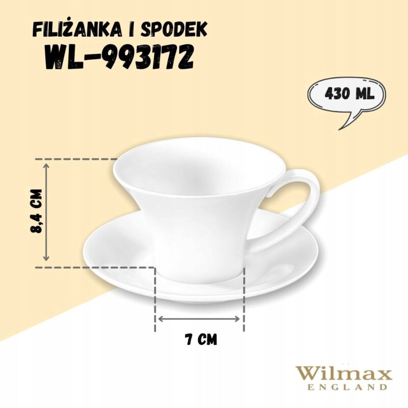 Filizanka 430 ml i spodek do herbaty WL-993172/AB