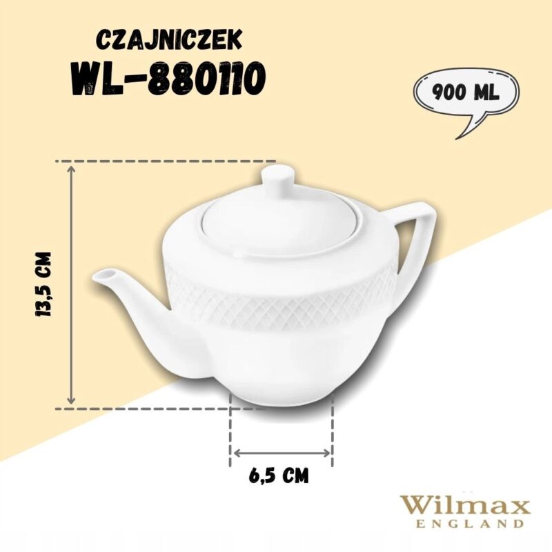 Czajniczek do herbaty biały porcelanowy 900 ml zestaw 1 sztuka WL-880110/1C