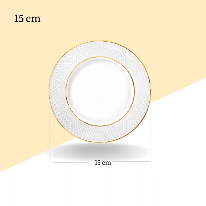 Talerz na pieczywo biały porcelanowy ze złotym rantem 15 cm WL-880102100/A