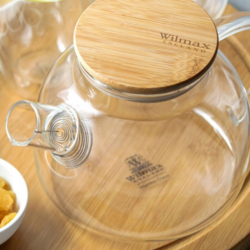 Czajniczek dzbanek szklany do herbaty z bambusową pokrywką 1200 ml WL-888826/A