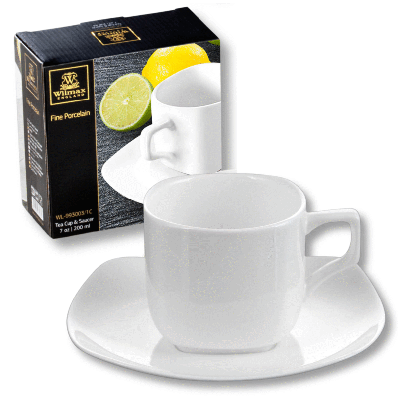 Filiżanka do herbaty 200 ml i spodek biały porcelanowy WL 993003/1C