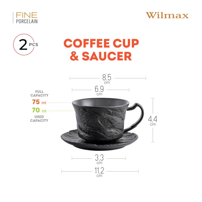 Filiżanka do kawy ze spodkiem czarna matowa porcelanowa 75 ml WL-661149/AB