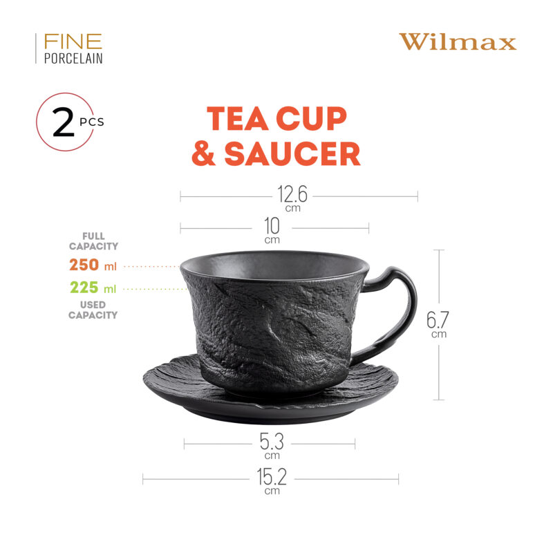 Filiżanka do herbaty ze spodkiem czarna matowa porcelanowa 250 ml WL-661152/AB