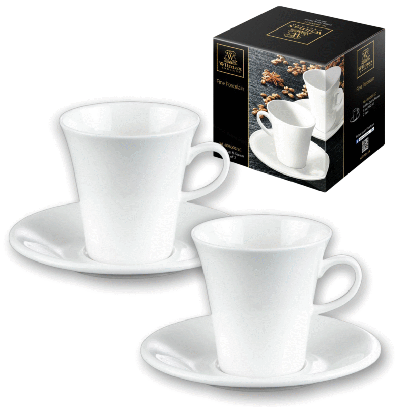 Filiżanka 160 ml i spodek do kawy zestaw 2 sztuki biały porcelanowa WL 993005/2C