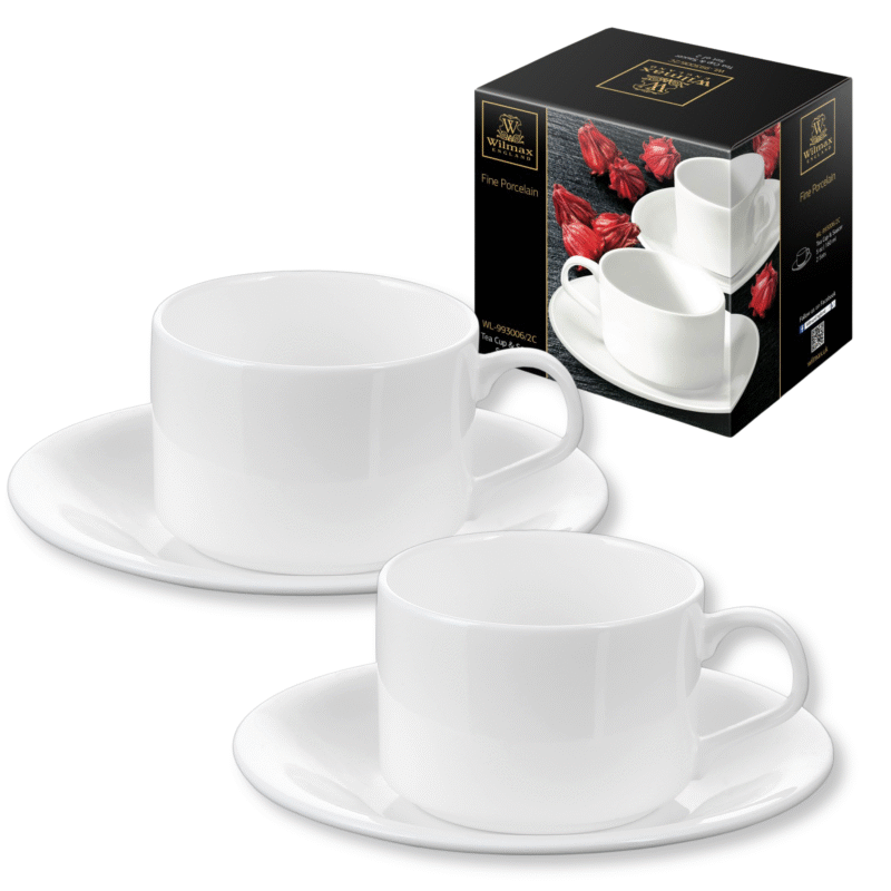 Filiżanka 160 ml i spodek do herbaty zestaw 2 sztuki biały porcelanowa WL 993006/2C