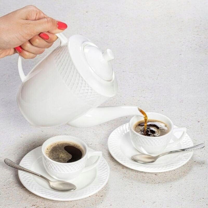 Filiżanka i spodek biały porcelanowy 240 ml zestaw 6 sztuk WL-880105/6C