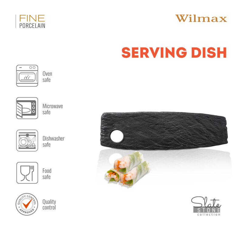 Półmisek do sushi czarny matowy porcelanowy 32.5x10 cm WL-661132/A