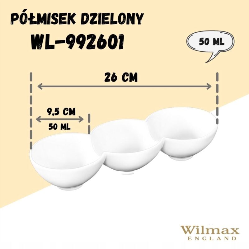 Półmisek dzielony 26x9.5x5 cm biały porcelanowy WL-992601/A