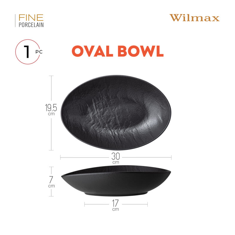 Miska owalna czarna matowa porcelanowa 30x19.5x7 cm WL-661121/A