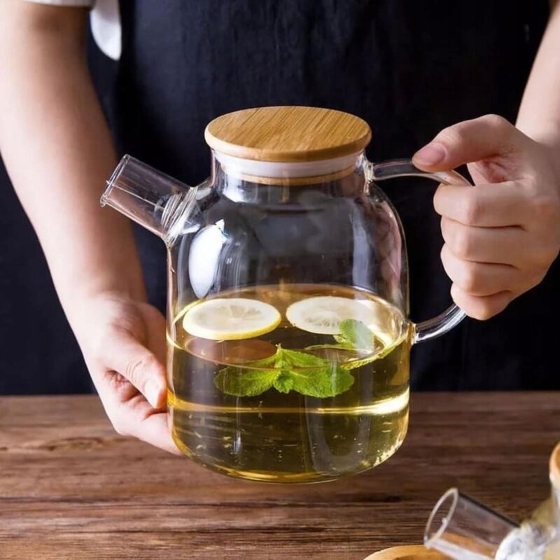 Czajniczek dzbanek szklany do herbaty z bambusową pokrywką 1600 ml WL-888811/A
