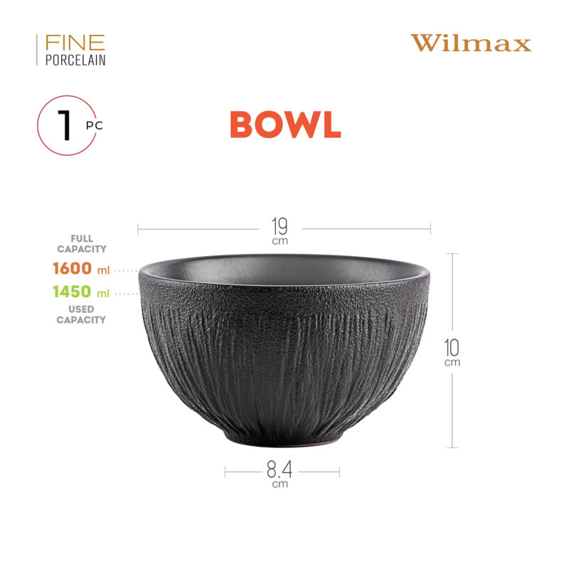 Salaterka czarna matowa porcelanowa 19 cm 1600 ml WL-664118/A