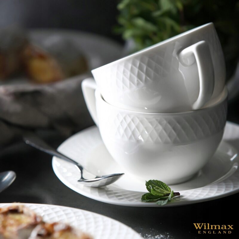 Filiżanka i spodek biały porcelanowy 240 ml zestaw 6 sztuk WL-880105/6C