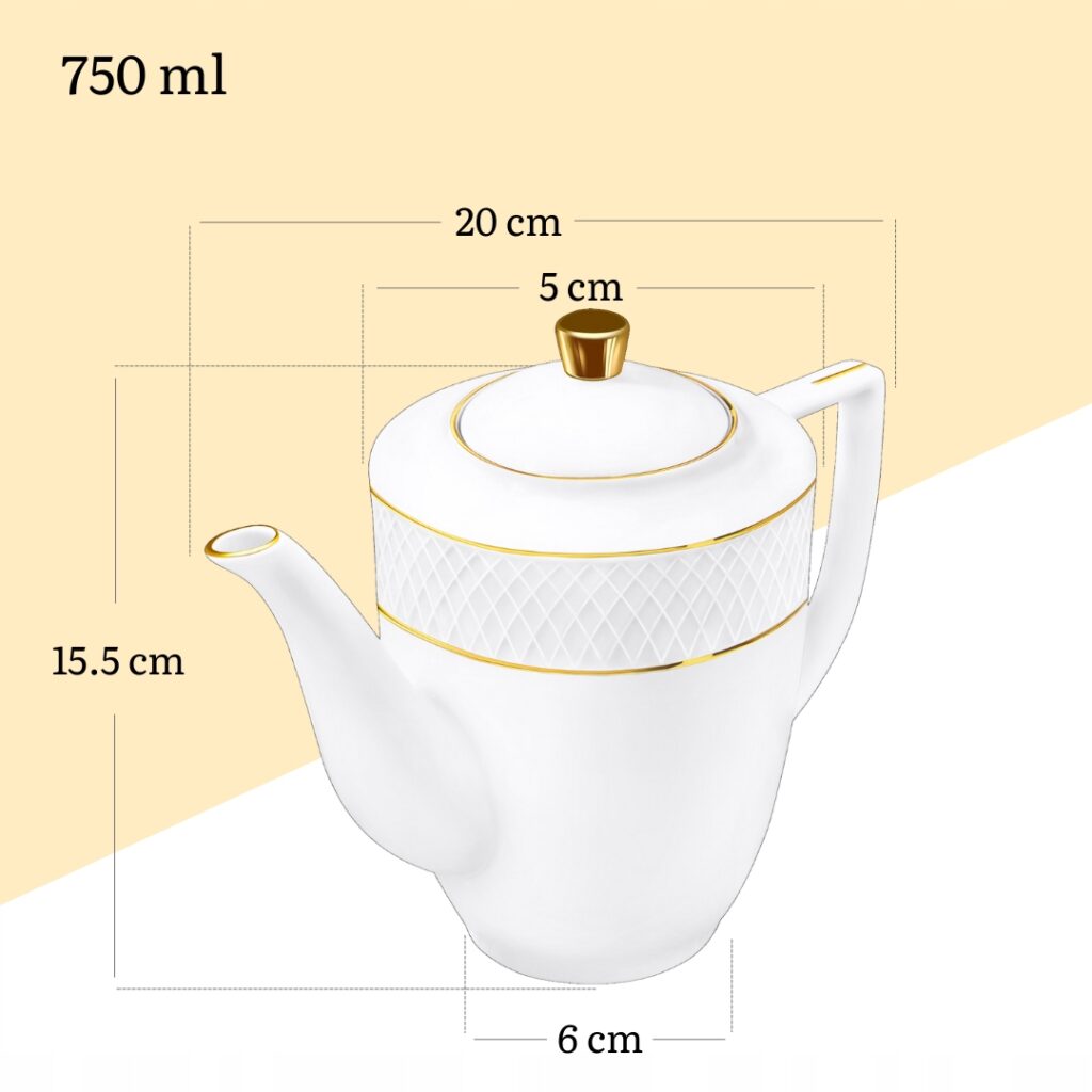 Imbryk do kawy 750 ml biały porcelanowy ze złotym rantem WL-880102458/A