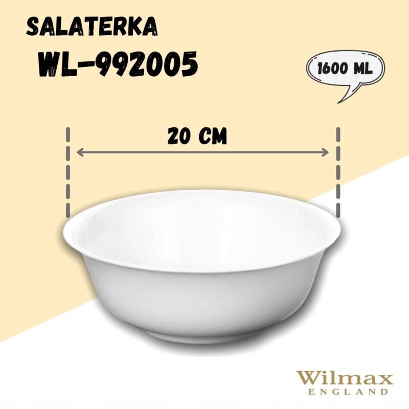 Salaterka 20 cm 1600 ml biała porcelanowa WL-992005/A