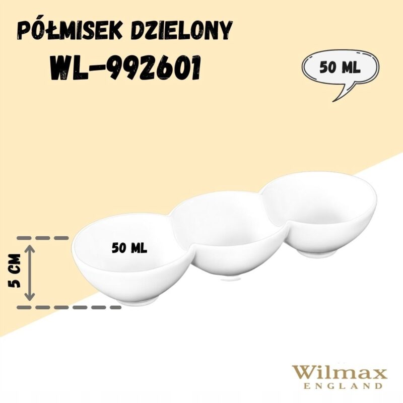 Półmisek dzielony 26x9.5x5 cm biały porcelanowy WL-992601/A