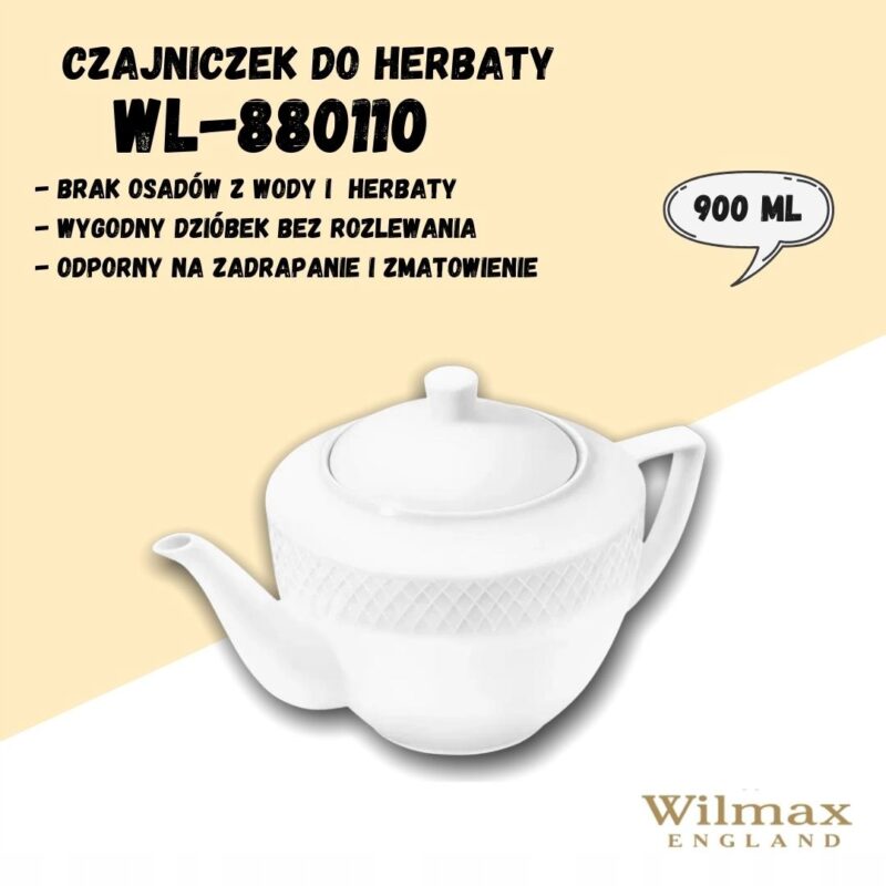 Czajniczek do herbaty biały porcelanowy 900 ml zestaw 1 sztuka WL-880110/1C