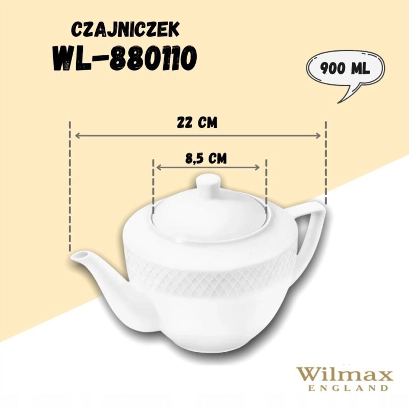 Czajniczek do herbaty biały porcelanowy 900 ml zestaw 1 sztuka WL-880110/1C