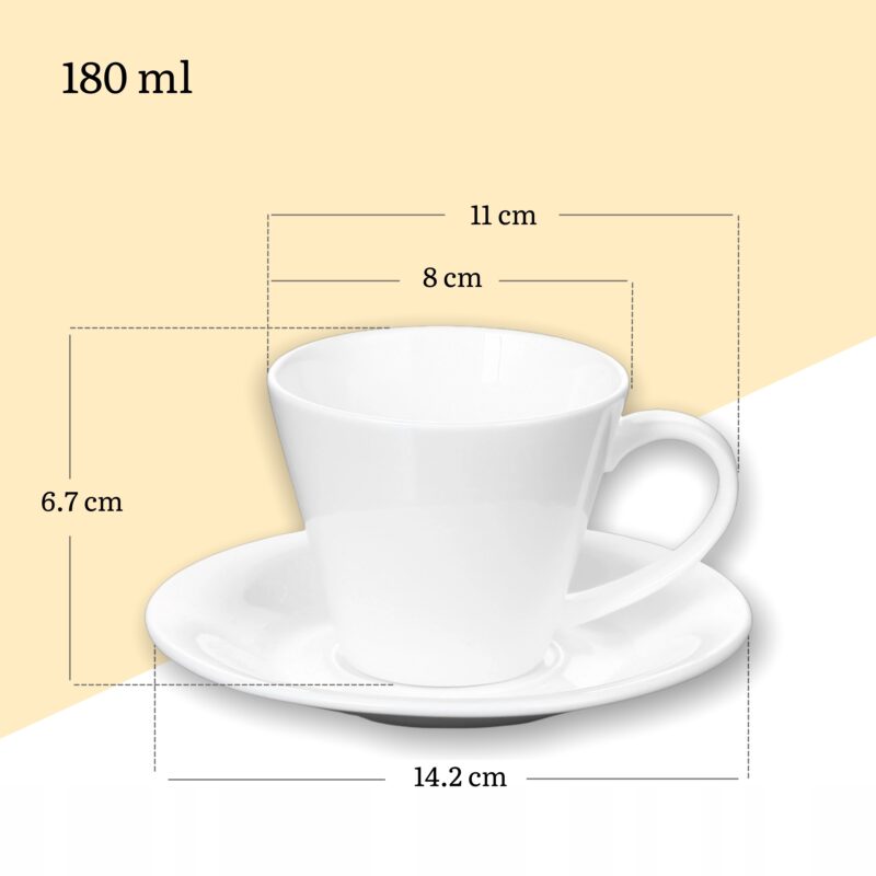 Filiżanka 180 ml i spodek do herbaty zestaw 2 sztuki biały porcelanowa WL 993004/2C
