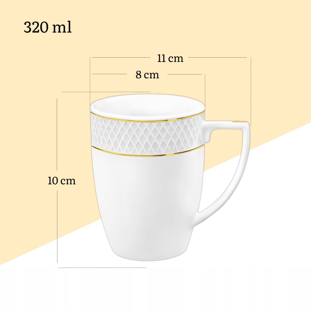 Kubek 320 ml biały porcelanowy ze złotym rantem WL-880102431/A