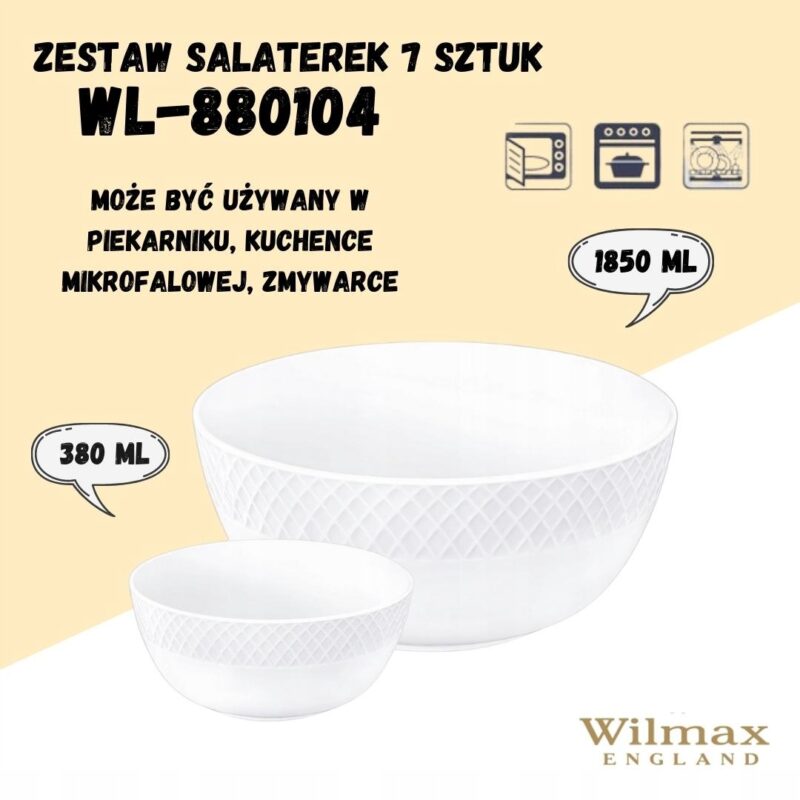 Salaterka biała porcelanowa zestaw 7 sztuk WL-880104/7C