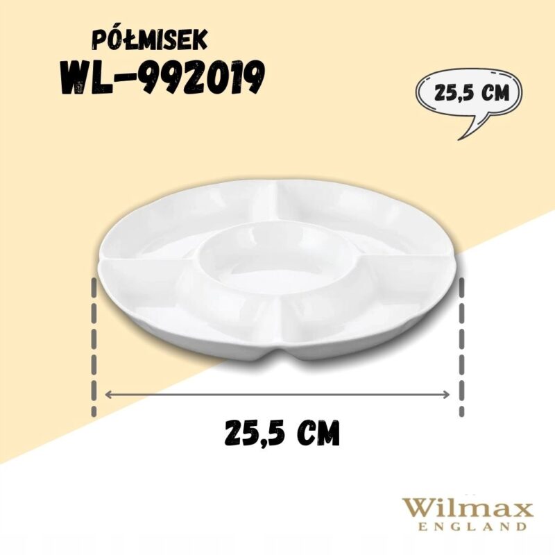 Półmisek dzielony 25,5 cm biały porcelanowy WL-992019/A