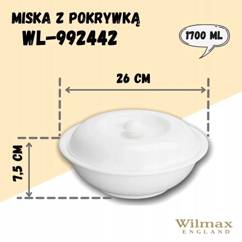 Misa z pokrywą 26 cm biała porcelanowa WL-992442/A