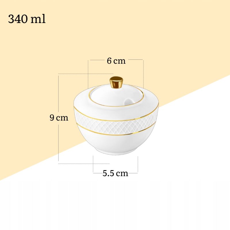 Cukiernica 340 ml biała porcelanowa ze złotym rantem WL-880102470/A