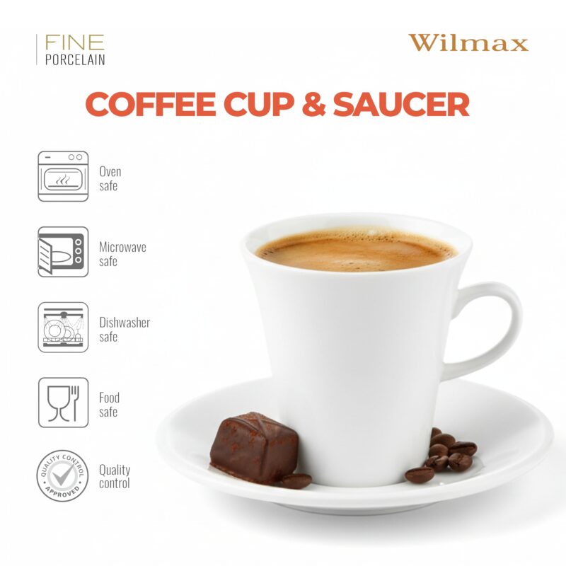 Filiżanka 160 ml i spodek do kawy zestaw 2 sztuki biały porcelanowa WL 993005/2C