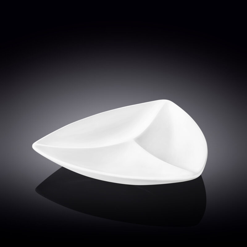 Talerz trójkątny dzielony 24 cm biały porcelanowy WL-992585/A