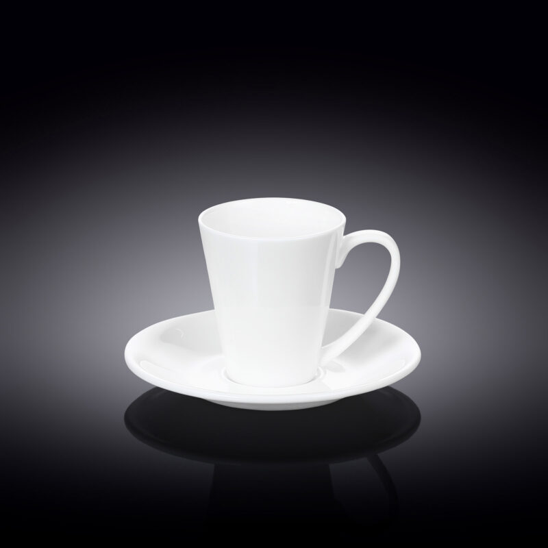 Filiżanka 110 ml i spodek do kawy zestaw 2 sztuki biały porcelanowa WL-993054/2C