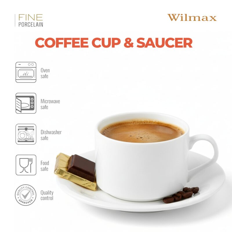 Filiżanka 160 ml i spodek do herbaty zestaw 2 sztuki biały porcelanowa WL 993006/2C