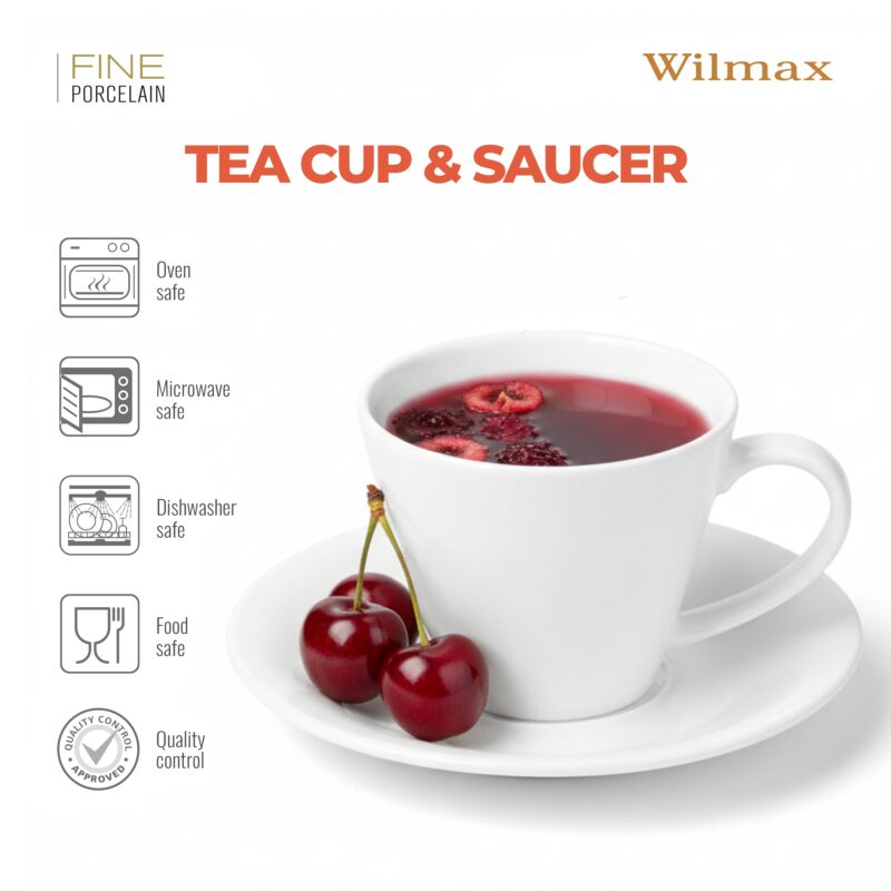 Filiżanka 180 ml i spodek do herbaty zestaw 2 sztuki biały porcelanowa WL 993004/2C