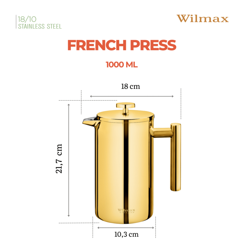 Zaparzacz do kawy dwuścienny 1000 ml - prasa francuska, złoty kolor WL-512780130/A