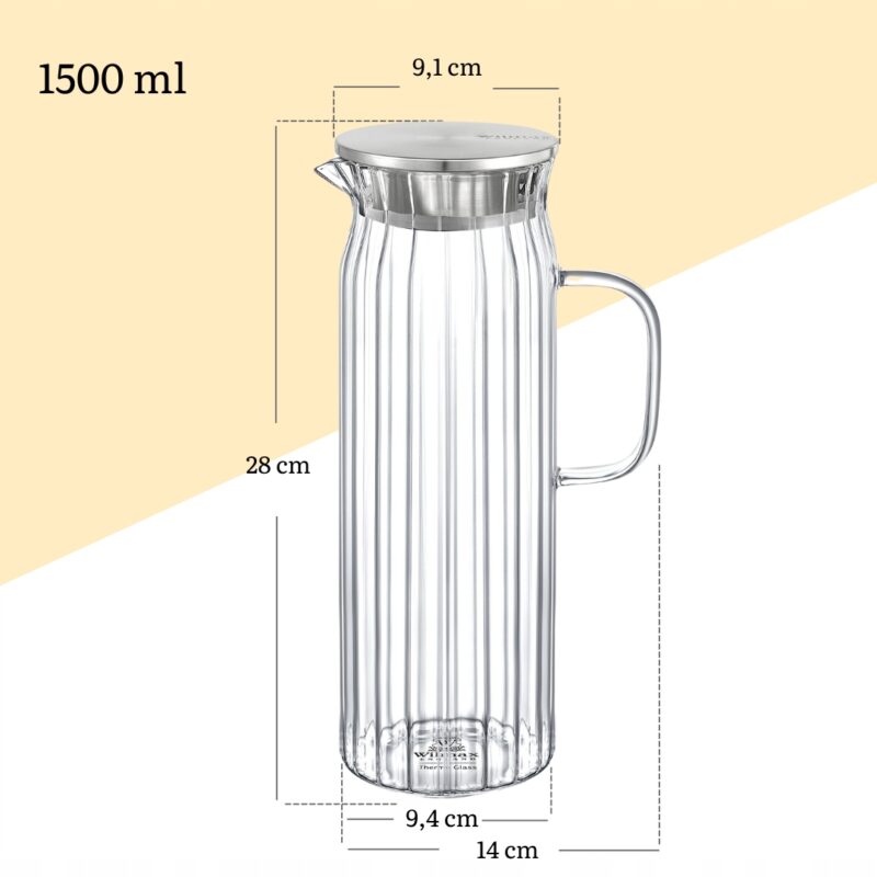 Dzbanek szklany ryflowany z pokrywką metalową 1500 ml WL-888220/A
