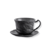 Black matte tea cup 250 ml with saucer in Wilmax SlateStone porcelain
