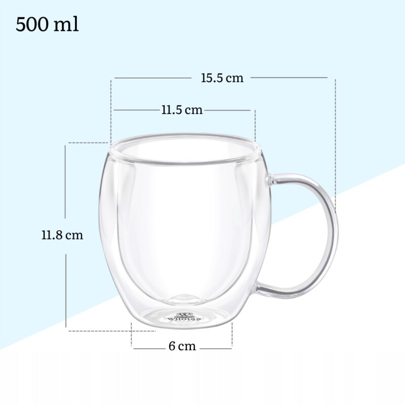 Termo Kubek szklany podwójne ścianki 500 ml WL-888749/A