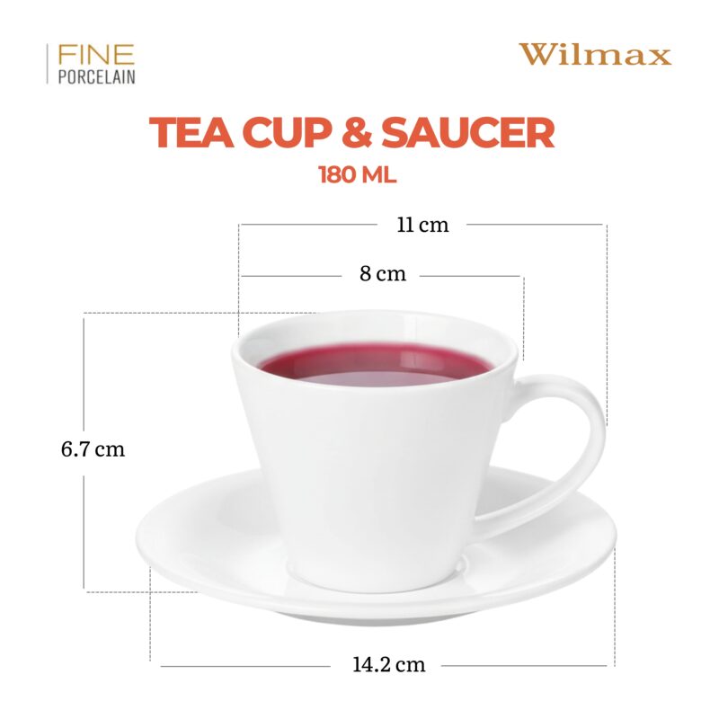 Filiżanka 180 ml i spodek do herbaty zestaw 2 sztuki biały porcelanowa WL 993004/2C
