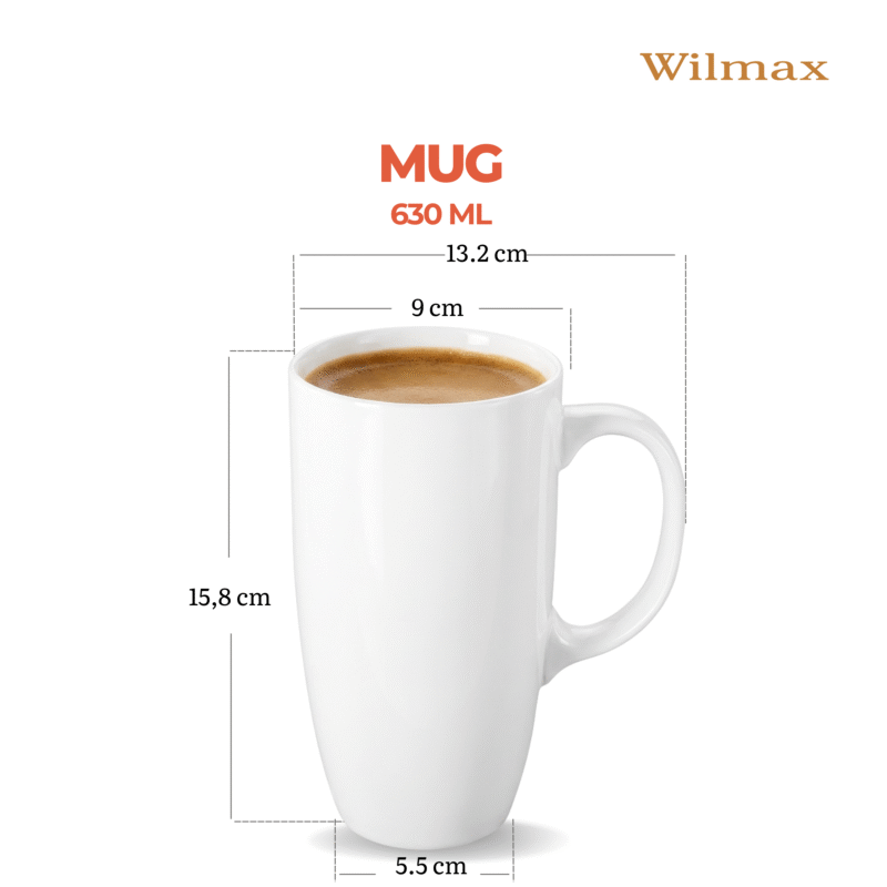 Kubek do kawy i herbaty 630 ml biały porcelanowy WL-993093/A