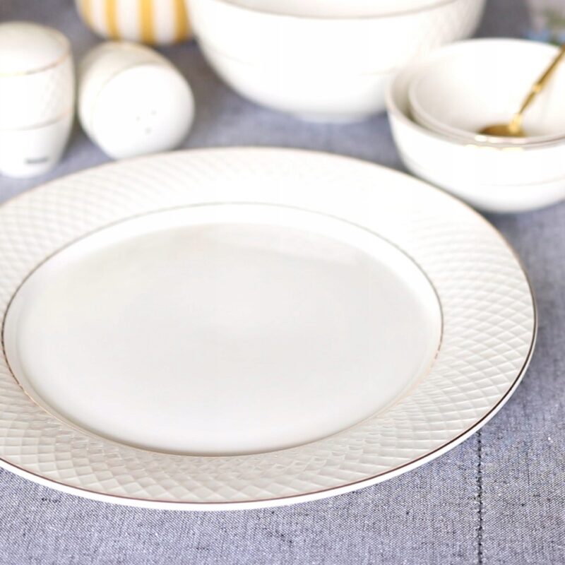 Talerz obiadowy biały porcelanowy ze złotym rantem 28 cm WL-880102106/A
