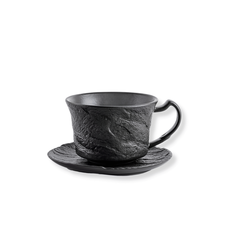 Filiżanka do herbaty ze spodkiem czarna matowa porcelanowa 180 ml WL-661151/AB