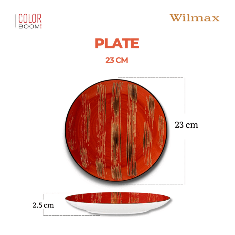 Talerz obiadowy czerwony porcelanowy 23 cm WL-668213/A
