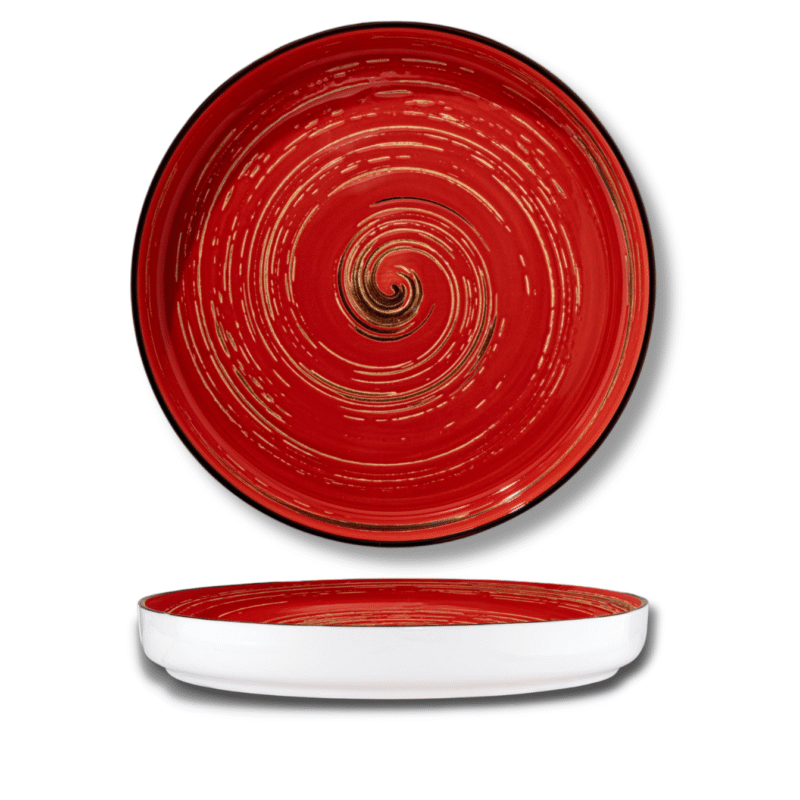 Talerz z wysokim rantem czerwony porcelanowy 28 cm WL-669220/A